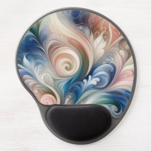 Watercolor Fantasy Floral Pastel Blue & Cream Gel Mouse Pad