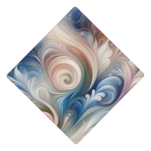 Watercolor Fantasy Floral Pastel Blue & Cream Graduation Cap Topper