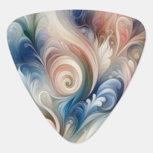 Watercolor Fantasy Floral Pastel Blue & Cream  Guitar Pick