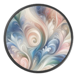 Watercolor Fantasy Floral Pastel Blue & Cream Hockey Puck