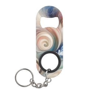 Watercolor Fantasy Floral Pastel Blue & Cream Keychain Bottle Opener