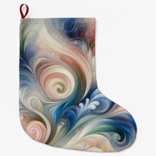 Watercolor Fantasy Floral Pastel Blue & Cream Large Christmas Stocking