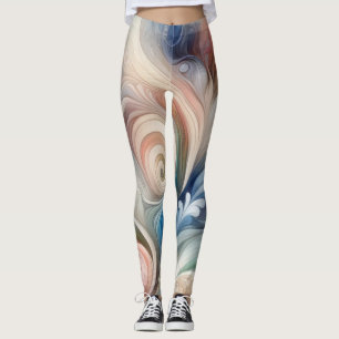 Watercolor Fantasy Floral Pastel Blue & Cream Leggings