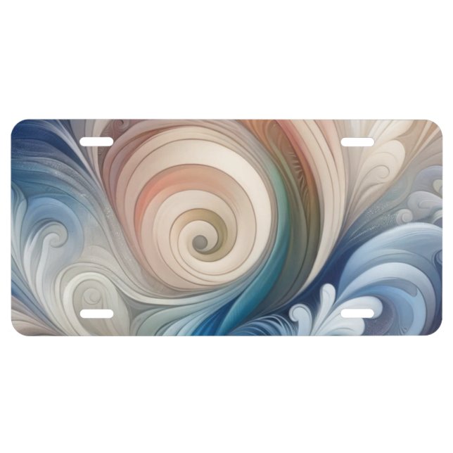 Watercolor Fantasy Floral Pastel Blue & Cream  License Plate (Front)
