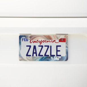 Watercolor Fantasy Floral Pastel Blue & Cream License Plate Frame