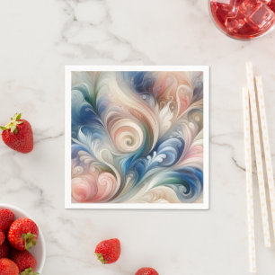 Watercolor Fantasy Floral Pastel Blue & Cream Napkins