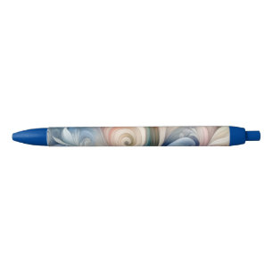 Watercolor Fantasy Floral Pastel Blue & Cream Pen