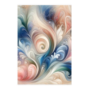 Watercolor Fantasy Floral Pastel Blue & Cream Photo Print