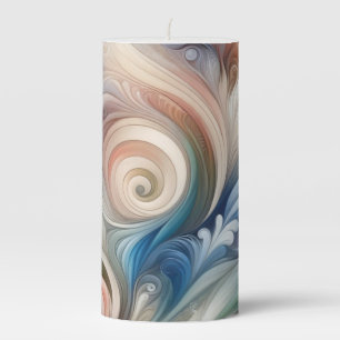 Watercolor Fantasy Floral Pastel Blue & Cream Pillar Candle