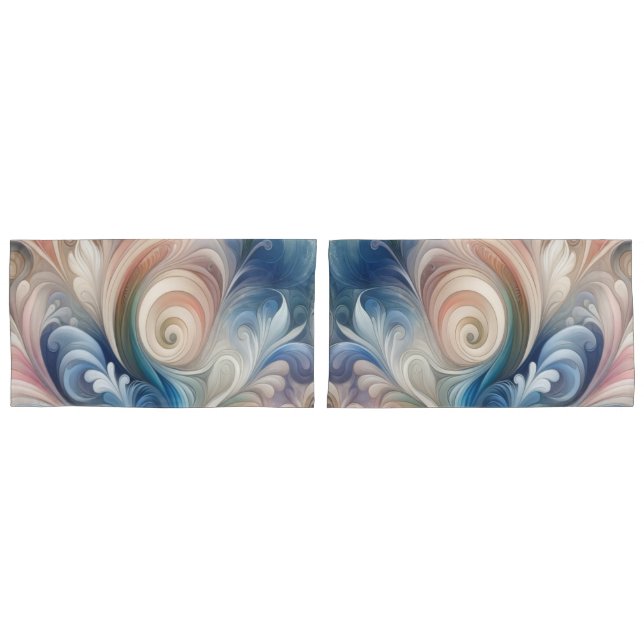 Watercolor Fantasy Floral Pastel Blue & Cream  Pillow Case (Front-Set)