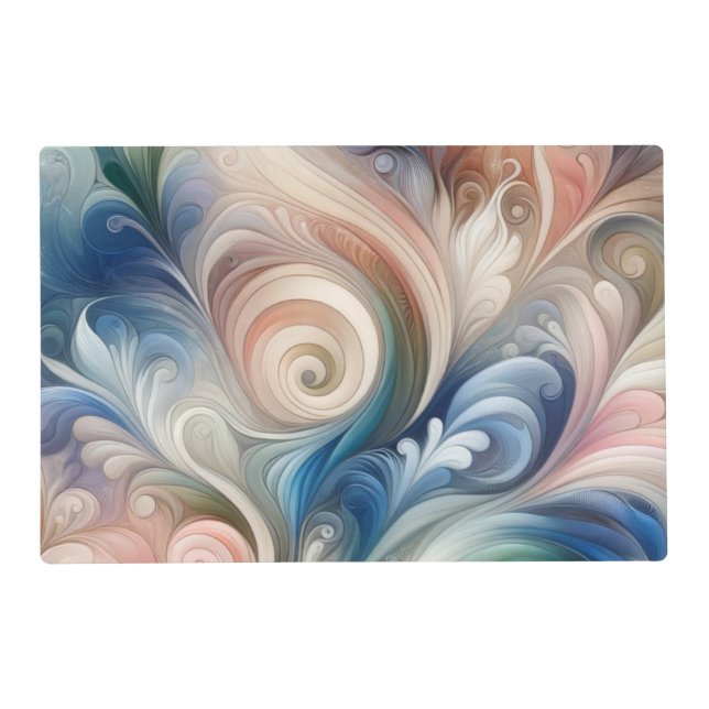 Watercolor Fantasy Floral Pastel Blue & Cream  Placemat (Front)