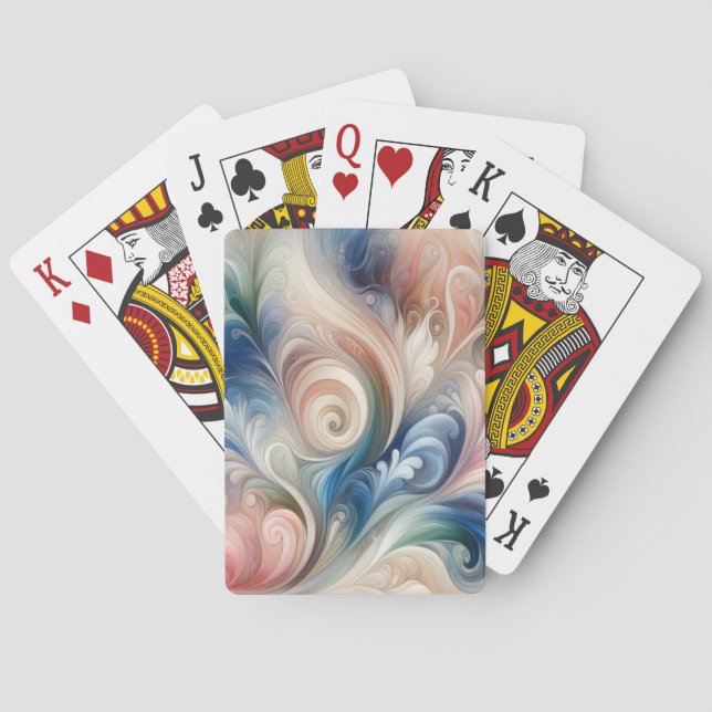 Watercolor Fantasy Floral Pastel Blue & Cream  Poker Cards (Back)