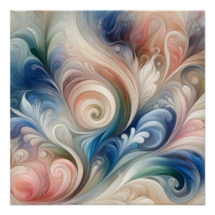 Watercolor Fantasy Floral Pastel Blue & Cream Poster