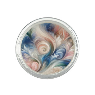 Watercolor Fantasy Floral Pastel Blue & Cream  Ring