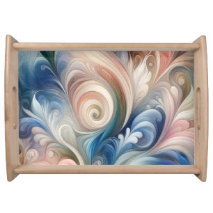 Watercolor Fantasy Floral Pastel Blue & Cream Serving Tray