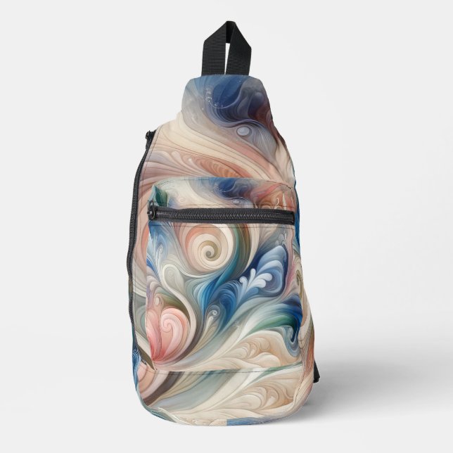 Watercolor Fantasy Floral Pastel Blue & Cream Sling Bag (Front)