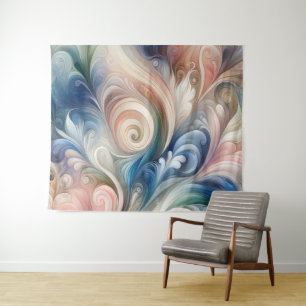 Watercolor Fantasy Floral Pastel Blue & Cream Tapestry