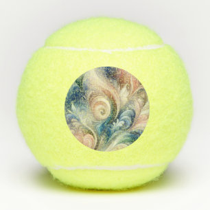 Watercolor Fantasy Floral Pastel Blue & Cream Tennis Balls