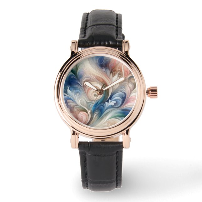 Watercolor Fantasy Floral Pastel Blue & Cream  Watch (Front)