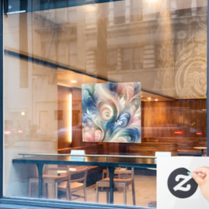 Watercolor Fantasy Floral Pastel Blue & Cream Window Cling