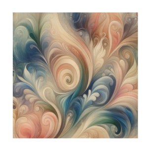 Watercolor Fantasy Floral Pastel Blue & Cream  Wood Wall Art