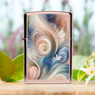 Watercolor Fantasy Floral Pastel Blue & Cream  Zippo Lighter