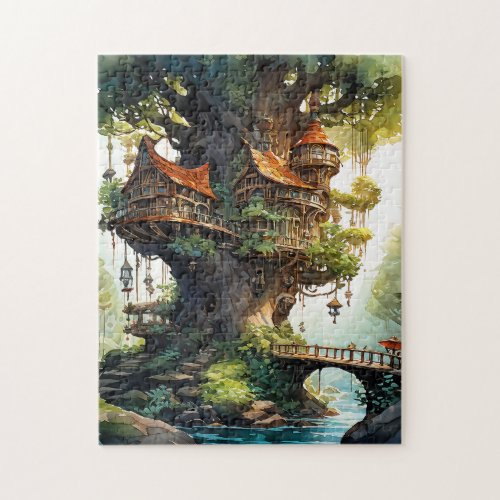 Watercolor fantasy whimsical woodland jigsaw puzzle
