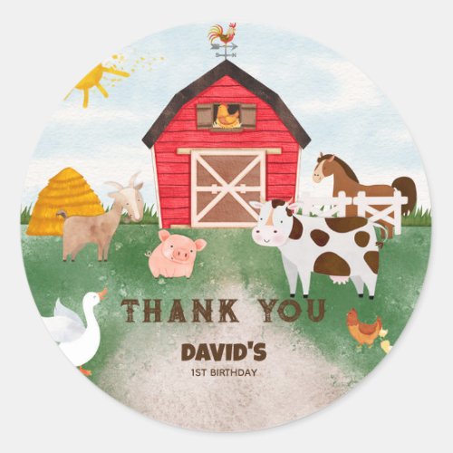 Watercolor Farm animal birthday Classic Round Sticker