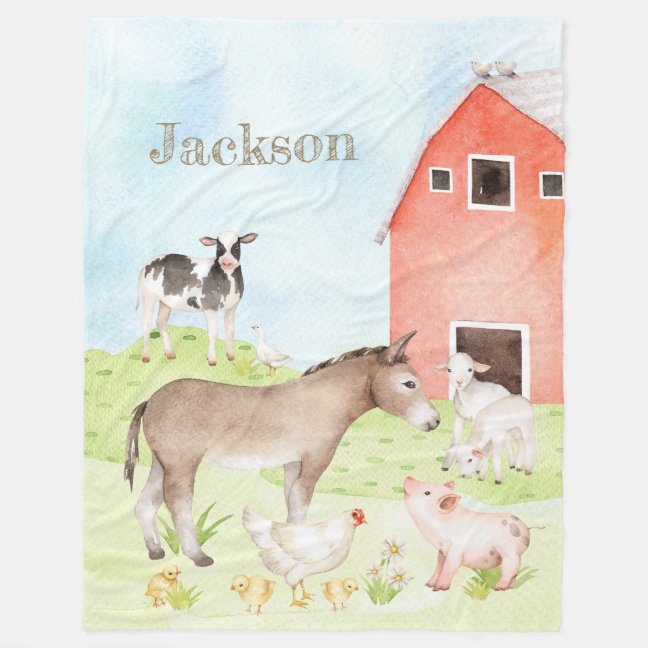 Watercolor Farm Animal Fleece Blanket