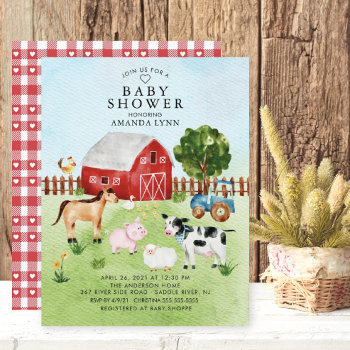 Watercolor Farm Animals Baby Shower Invitation by invitationstop at Zazzle