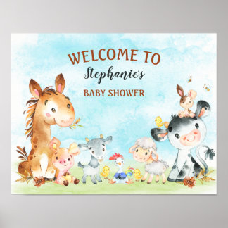 Watercolor Farm Animals Baby Shower Poster