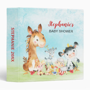 Watercolor Farm Animals Baby Showerm 3 Ring Binder