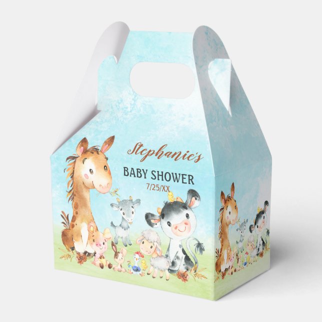 Watercolor Farm Animals Baby Showerm Favor Boxes (Front Side)