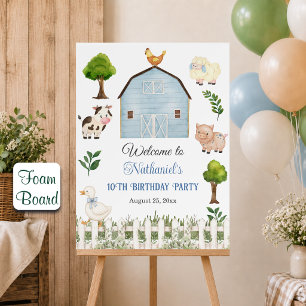 Watercolor Farm Animals Barn 10th Birthday Party Foam Board