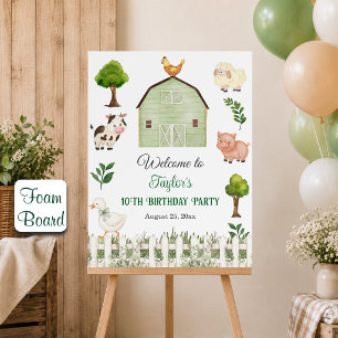 Watercolor Farm Animals Barn 10th Birthday Party Foam Board