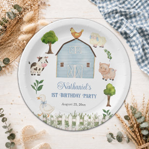 Watercolor Farm Animals Barn 1st Birthday Party Paper Plates