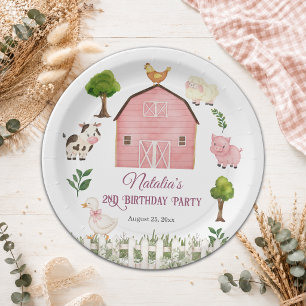Watercolor Farm Animals Barn 2nd Birthday Party Paper Plates