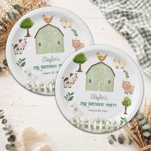 Watercolor Farm Animals Barn 2nd Birthday Party Paper Plates