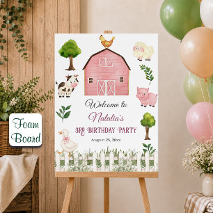 Watercolor Farm Animals Barn 3rd Birthday Party Foam Board