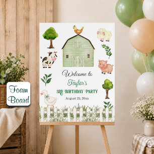 Watercolor Farm Animals Barn 3rd Birthday Party Foam Board