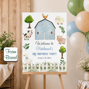 Watercolor Farm Animals Barn 3rd Birthday Party Foam Board