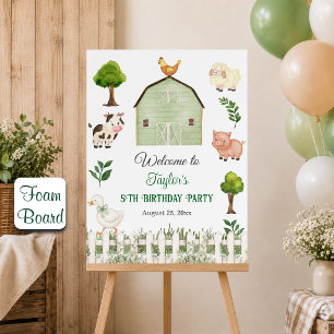 Watercolor Farm Animals Barn 5th Birthday Party Foam Board