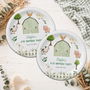 Watercolor Farm Animals Barn 6th Birthday Party Paper Plates