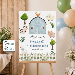 Watercolor Farm Animals Barn 7th Birthday Party Foam Board
