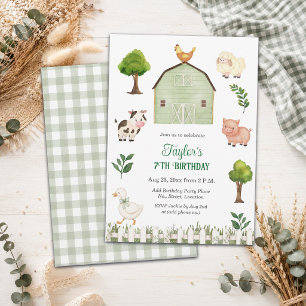 Watercolor Farm Animals Barn 7th Birthday Party Invitation