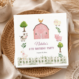 Watercolor Farm Animals Barn 8th Birthday Party Napkins