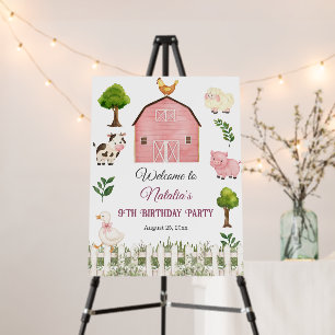 Watercolor Farm Animals Barn 9th Birthday Party Foam Board