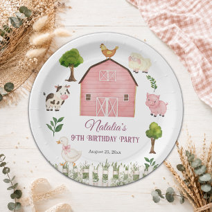 Watercolor Farm Animals Barn 9th Birthday Party Paper Plates
