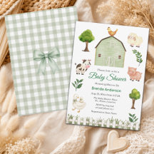 Watercolor Farm Animals Barnyard Baby Shower