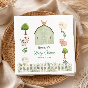 Watercolor Farm Animals Barnyard Baby Shower Napkins